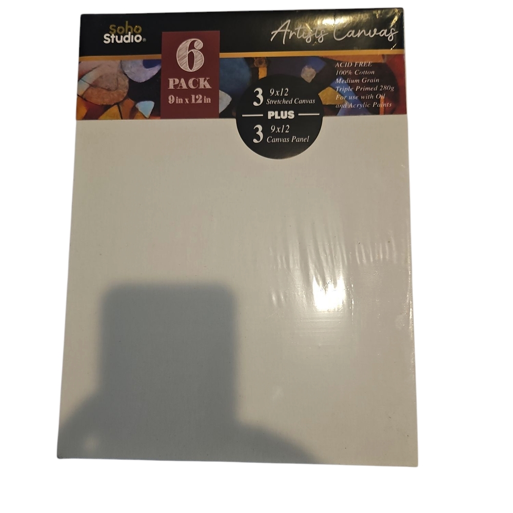 Soho Studio 6-Pack Artist Canvas 3 Stretched 9x12x0.75 3 Canvas 9x120.25 6canvas